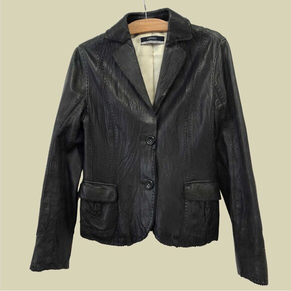 Crinkled Leather Blazer Jacket - Picture 6 of 8